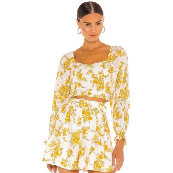 NEW FAITHFULL THE BRAND REVOLVE FLORAL PRINT LINEN CROP TOP - Picture 1 of 10